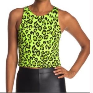 Good luck Gem Neon green leopard crop tank top